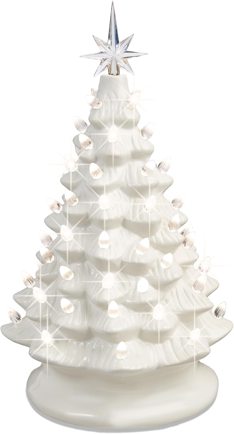 Best Choice Products 15in Ceramic Christmas Tree, Pre-lit Hand-Painted Tabletop Holiday Tree, Star Topper, 64 Lights - Green w/Multicolored Bulbs