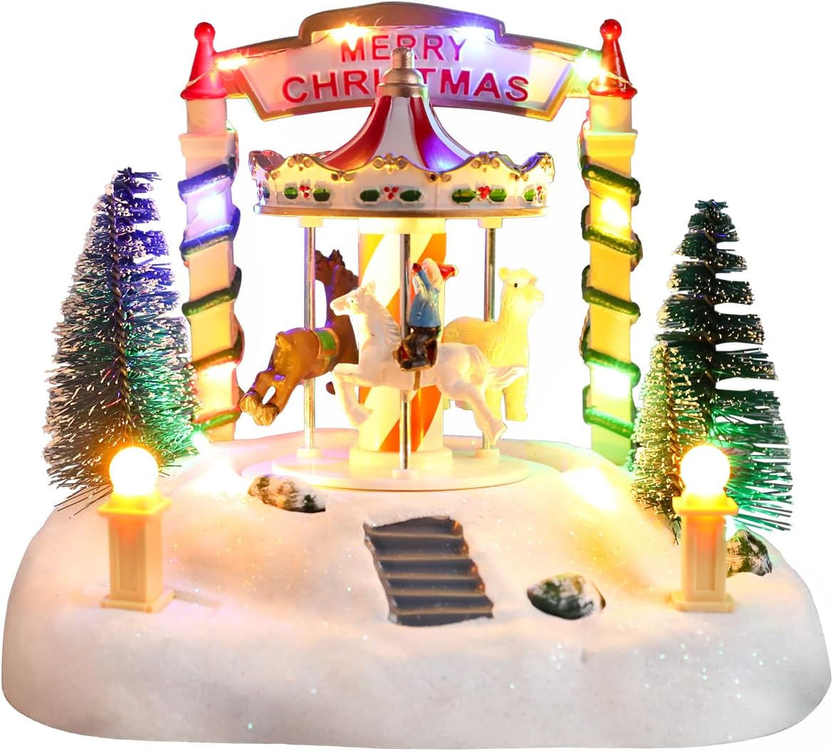 Bdor Nativity Scene Christmas Decoration, 11.4x3.5x7 Inch Lighted Jesus Birth Display, Holy Family Christmas Tabletop Decoration, Electric Manger Scene with LED Lights