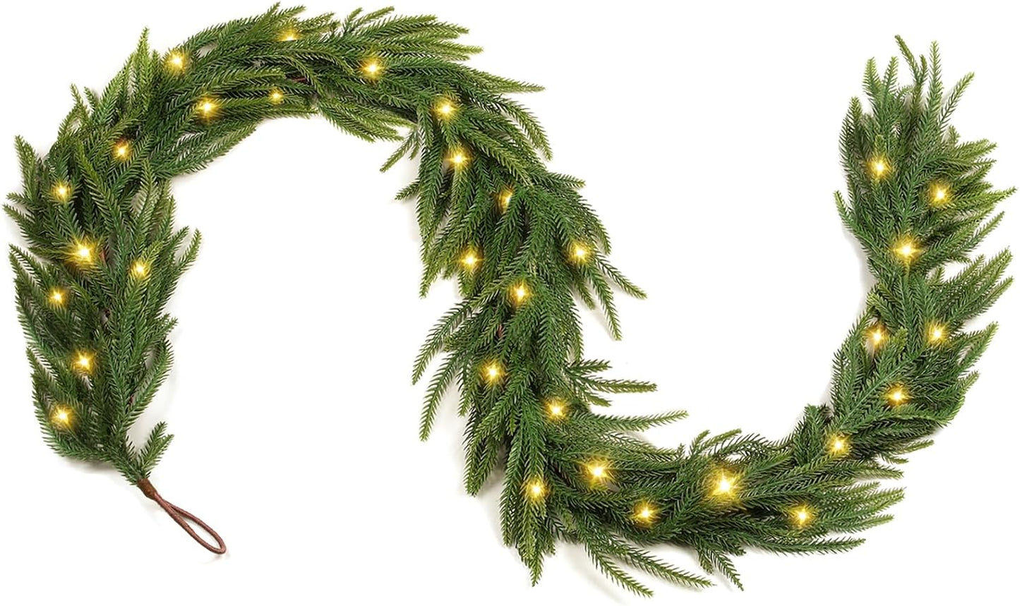 12FT(2 * 6FT) Christmas Norfolk Pine Garland, Real Touch Faux Green Garlands, Winter Artificial Greenery Garland for Mantle, Stairs, Table, Fireplace, Indoor & Outdoor Xmas Decorations