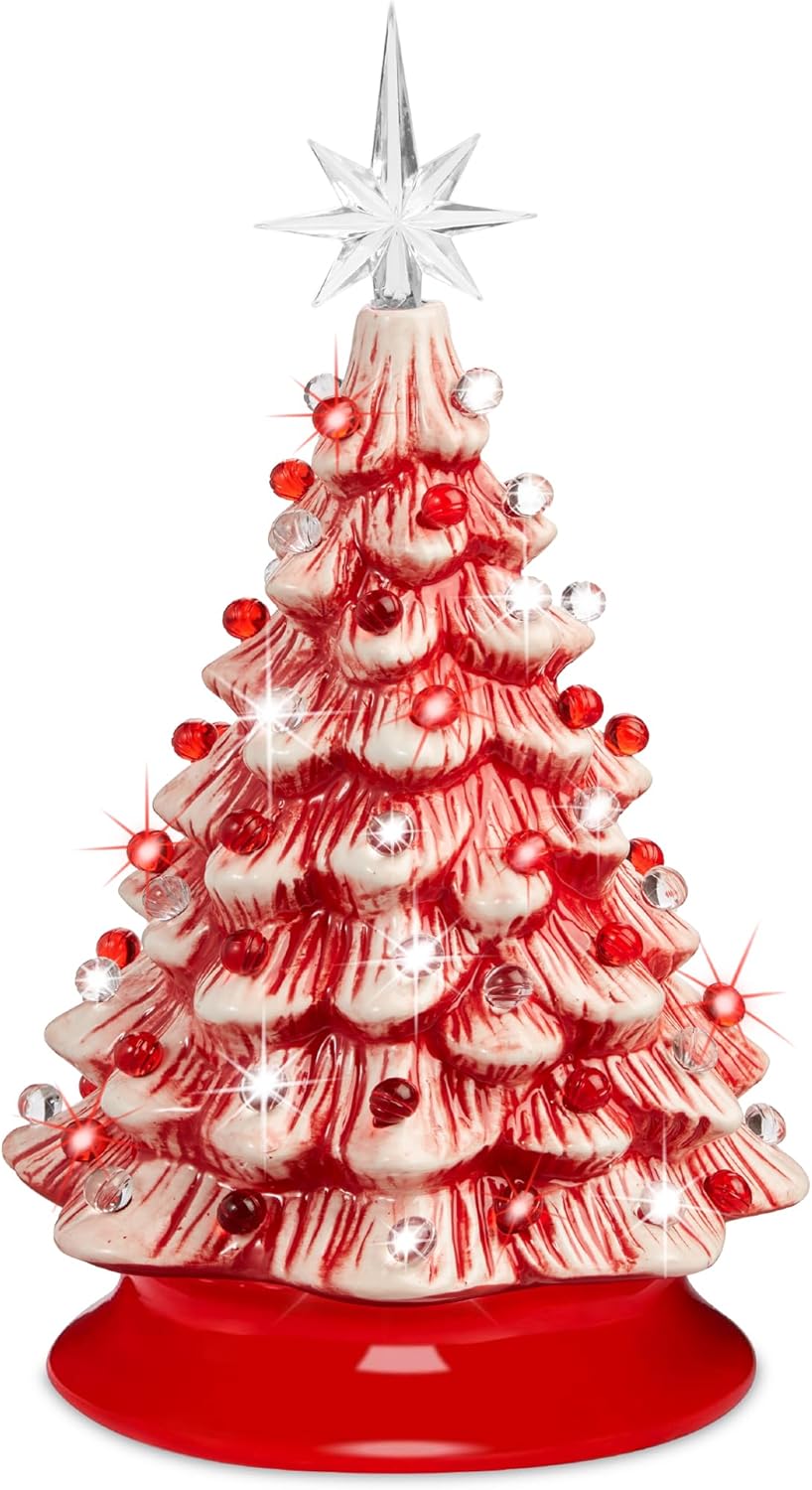 Best Choice Products 15in Ceramic Christmas Tree, Pre-lit Hand-Painted Tabletop Holiday Tree, Star Topper, 64 Lights - Green w/Multicolored Bulbs