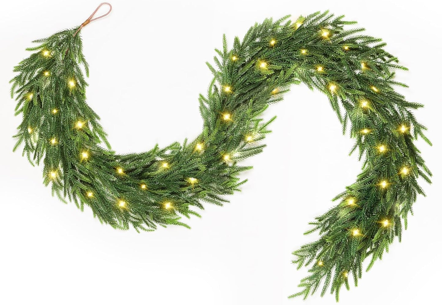 12FT(2 * 6FT) Christmas Norfolk Pine Garland, Real Touch Faux Green Garlands, Winter Artificial Greenery Garland for Mantle, Stairs, Table, Fireplace, Indoor & Outdoor Xmas Decorations