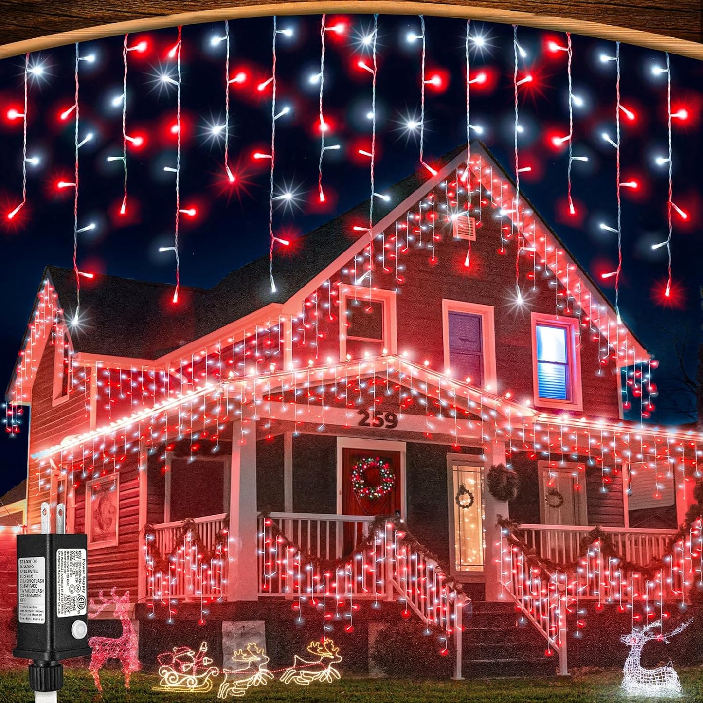 Warm White Christmas Lights Outdoor, 66ft 640 LED Icicle Lights for Outside House with Connectable Clear Wire 8 Modes Timer, Plug in Waterproof for Eaves Yard Party Indoor Holiday Decoration