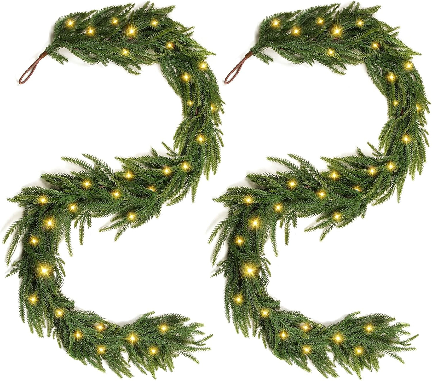 12FT(2 * 6FT) Christmas Norfolk Pine Garland, Real Touch Faux Green Garlands, Winter Artificial Greenery Garland for Mantle, Stairs, Table, Fireplace, Indoor & Outdoor Xmas Decorations