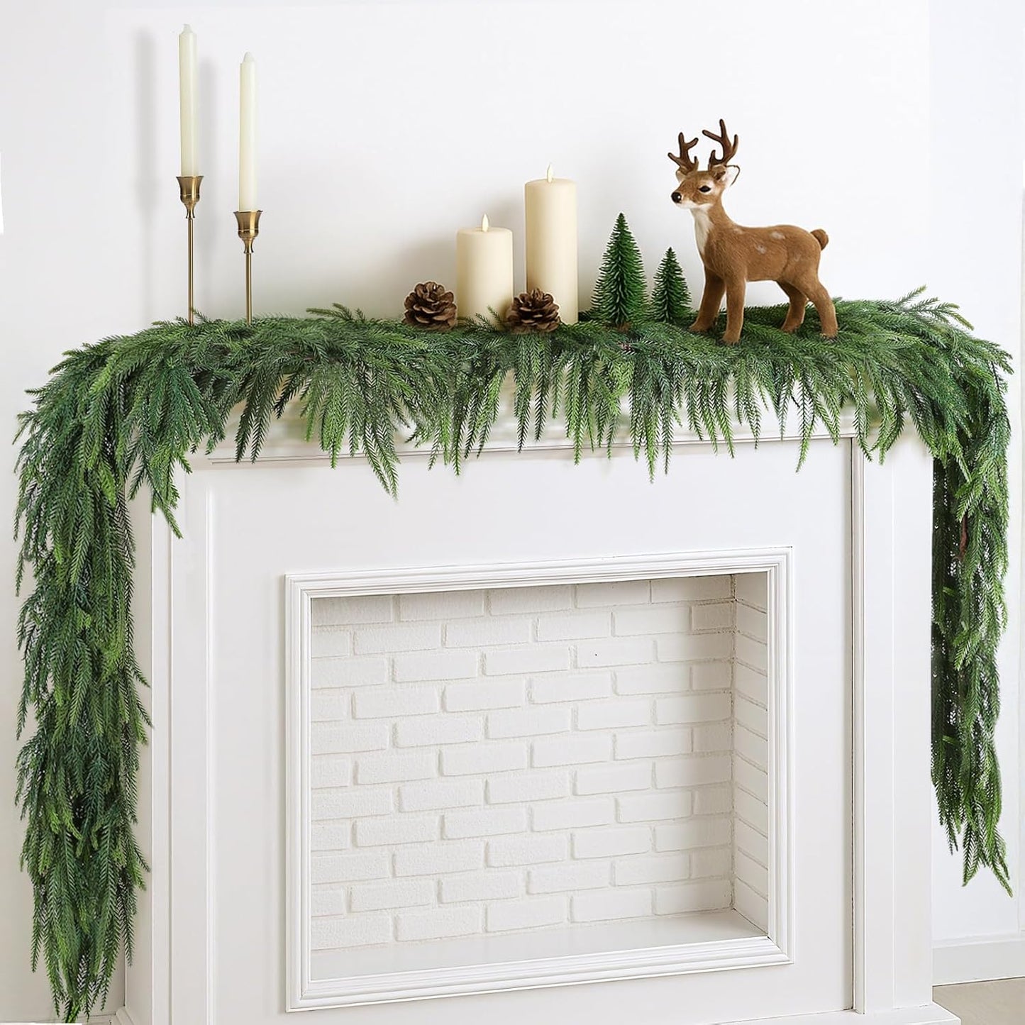 12FT(2 * 6FT) Christmas Norfolk Pine Garland, Real Touch Faux Green Garlands, Winter Artificial Greenery Garland for Mantle, Stairs, Table, Fireplace, Indoor & Outdoor Xmas Decorations