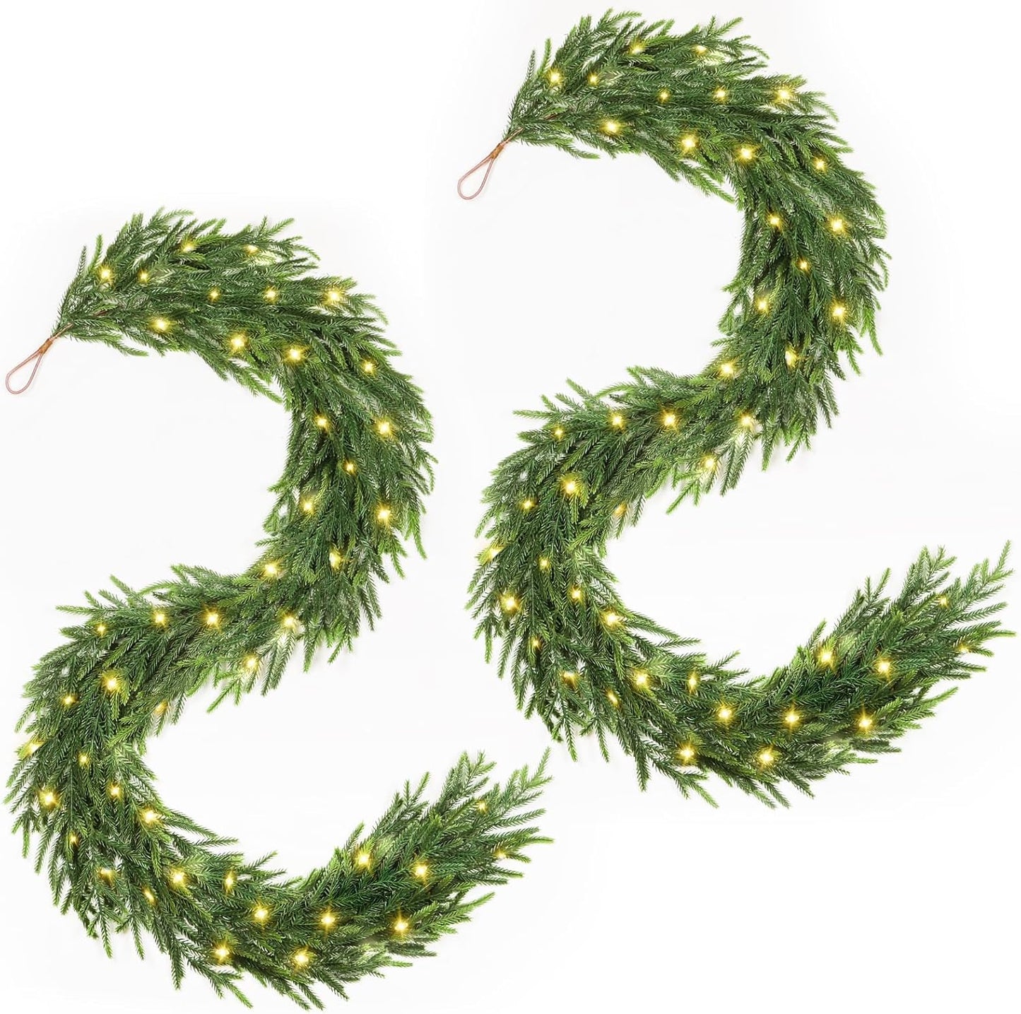 12FT(2 * 6FT) Christmas Norfolk Pine Garland, Real Touch Faux Green Garlands, Winter Artificial Greenery Garland for Mantle, Stairs, Table, Fireplace, Indoor & Outdoor Xmas Decorations