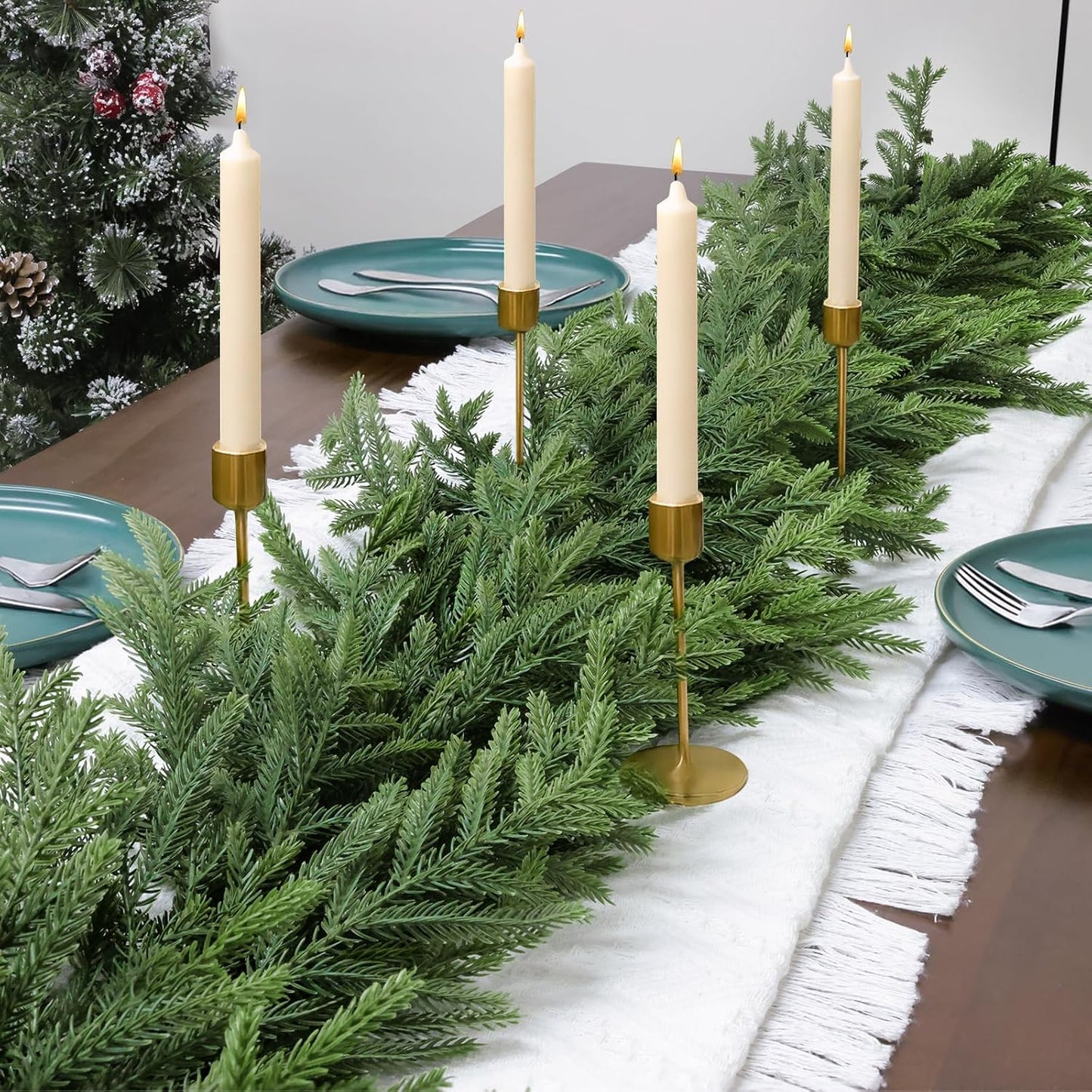 12FT(2 * 6FT) Christmas Norfolk Pine Garland, Real Touch Faux Green Garlands, Winter Artificial Greenery Garland for Mantle, Stairs, Table, Fireplace, Indoor & Outdoor Xmas Decorations