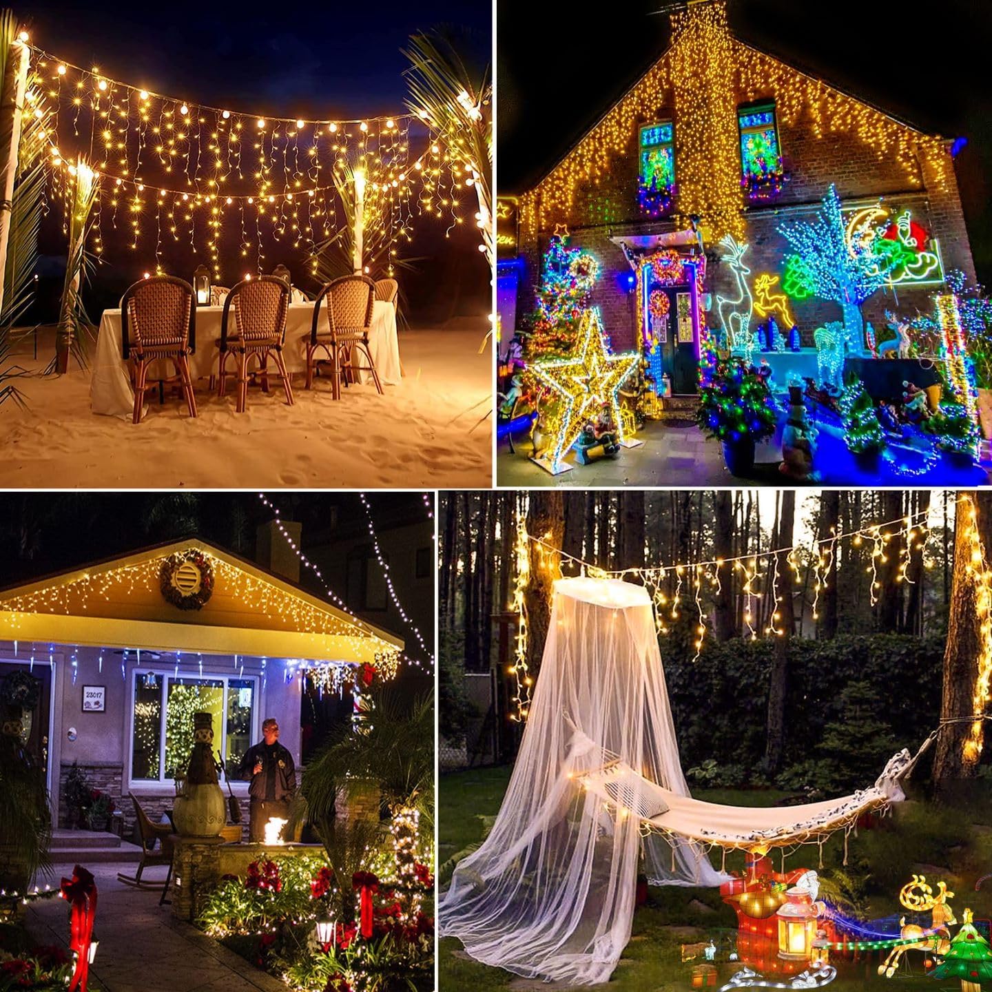 Warm White Christmas Lights Outdoor, 66ft 640 LED Icicle Lights for Outside House with Connectable Clear Wire 8 Modes Timer, Plug in Waterproof for Eaves Yard Party Indoor Holiday Decoration