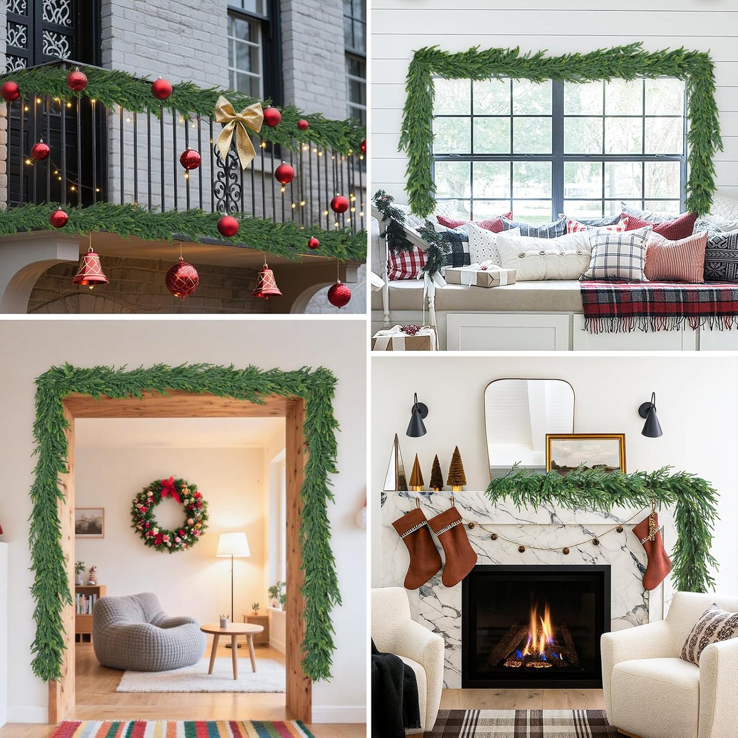 12FT(2 * 6FT) Christmas Norfolk Pine Garland, Real Touch Faux Green Garlands, Winter Artificial Greenery Garland for Mantle, Stairs, Table, Fireplace, Indoor & Outdoor Xmas Decorations