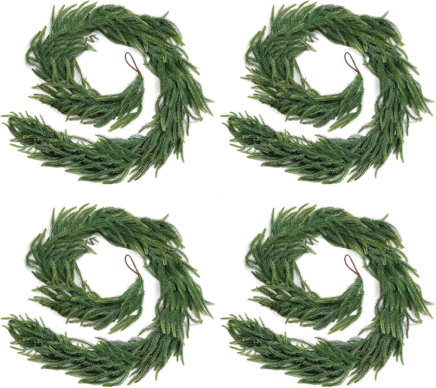 12FT(2 * 6FT) Christmas Norfolk Pine Garland, Real Touch Faux Green Garlands, Winter Artificial Greenery Garland for Mantle, Stairs, Table, Fireplace, Indoor & Outdoor Xmas Decorations
