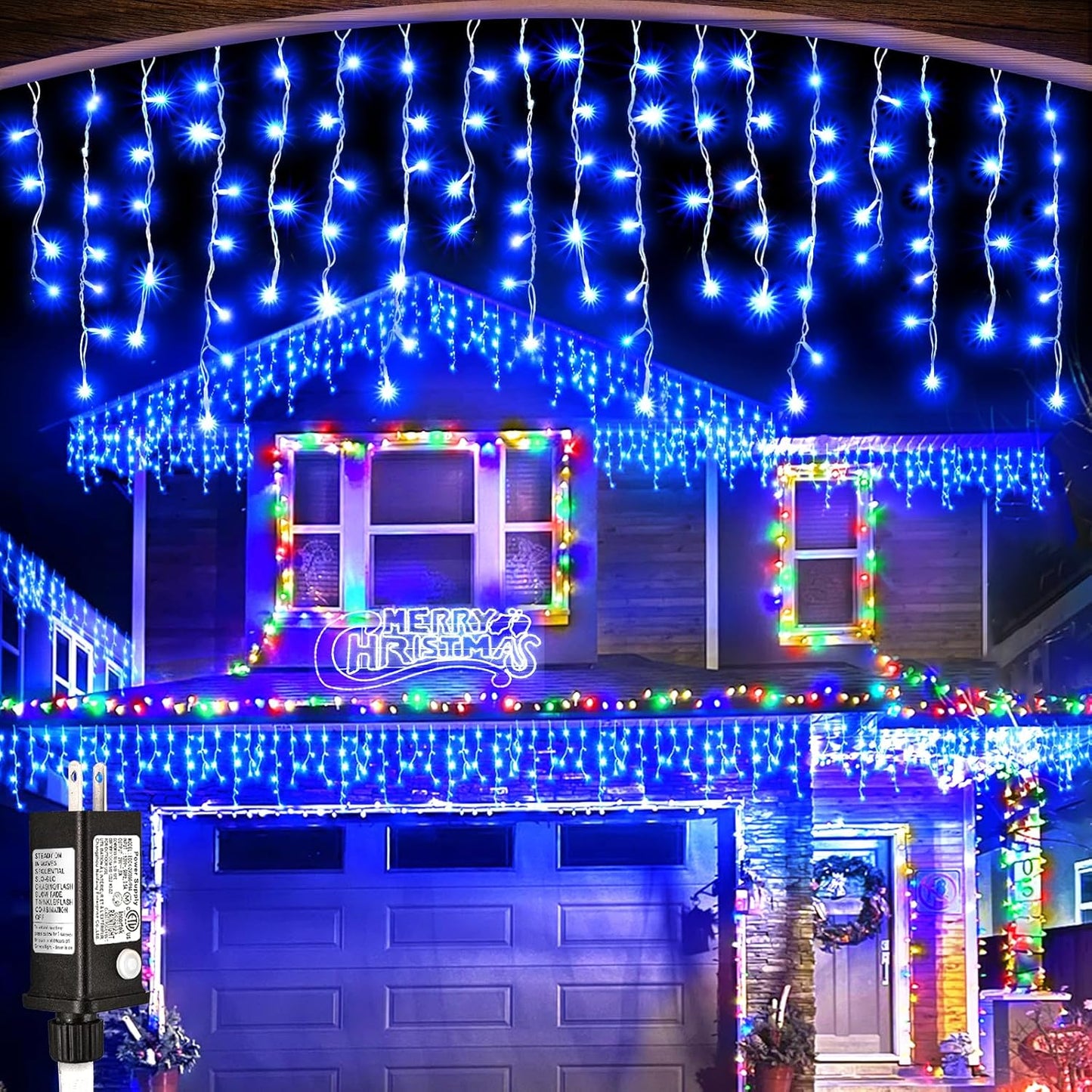 Warm White Christmas Lights Outdoor, 66ft 640 LED Icicle Lights for Outside House with Connectable Clear Wire 8 Modes Timer, Plug in Waterproof for Eaves Yard Party Indoor Holiday Decoration
