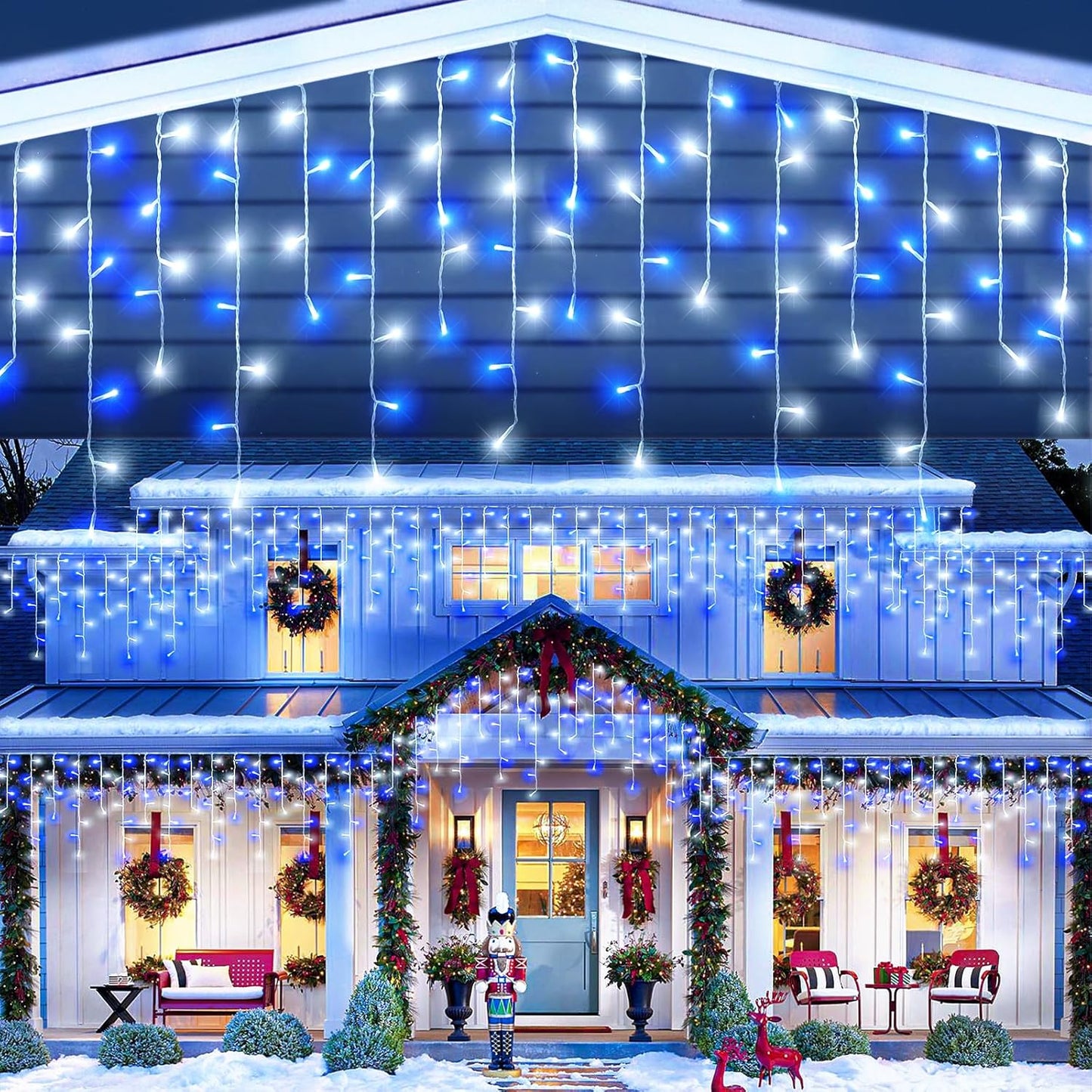 Warm White Christmas Lights Outdoor, 66ft 640 LED Icicle Lights for Outside House with Connectable Clear Wire 8 Modes Timer, Plug in Waterproof for Eaves Yard Party Indoor Holiday Decoration