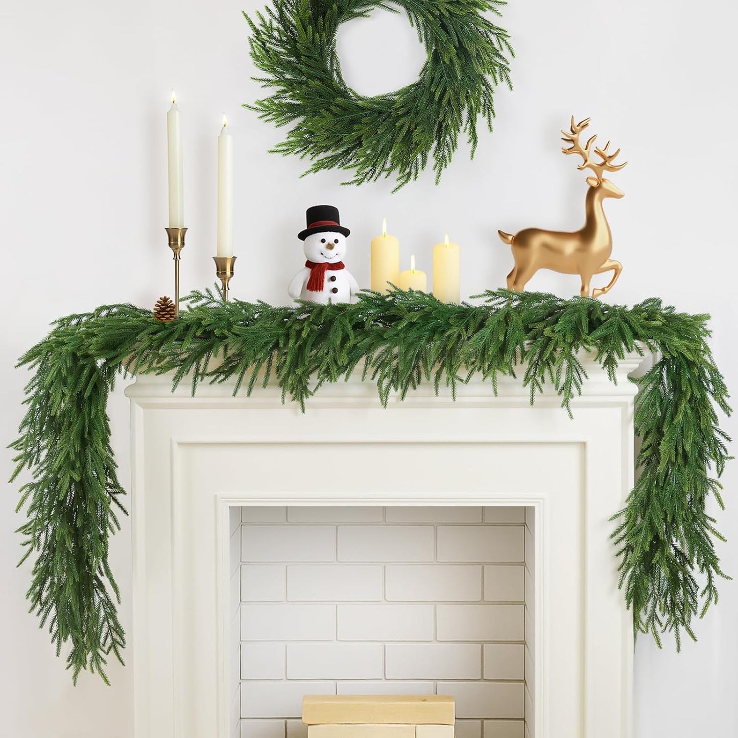 12FT(2 * 6FT) Christmas Norfolk Pine Garland, Real Touch Faux Green Garlands, Winter Artificial Greenery Garland for Mantle, Stairs, Table, Fireplace, Indoor & Outdoor Xmas Decorations