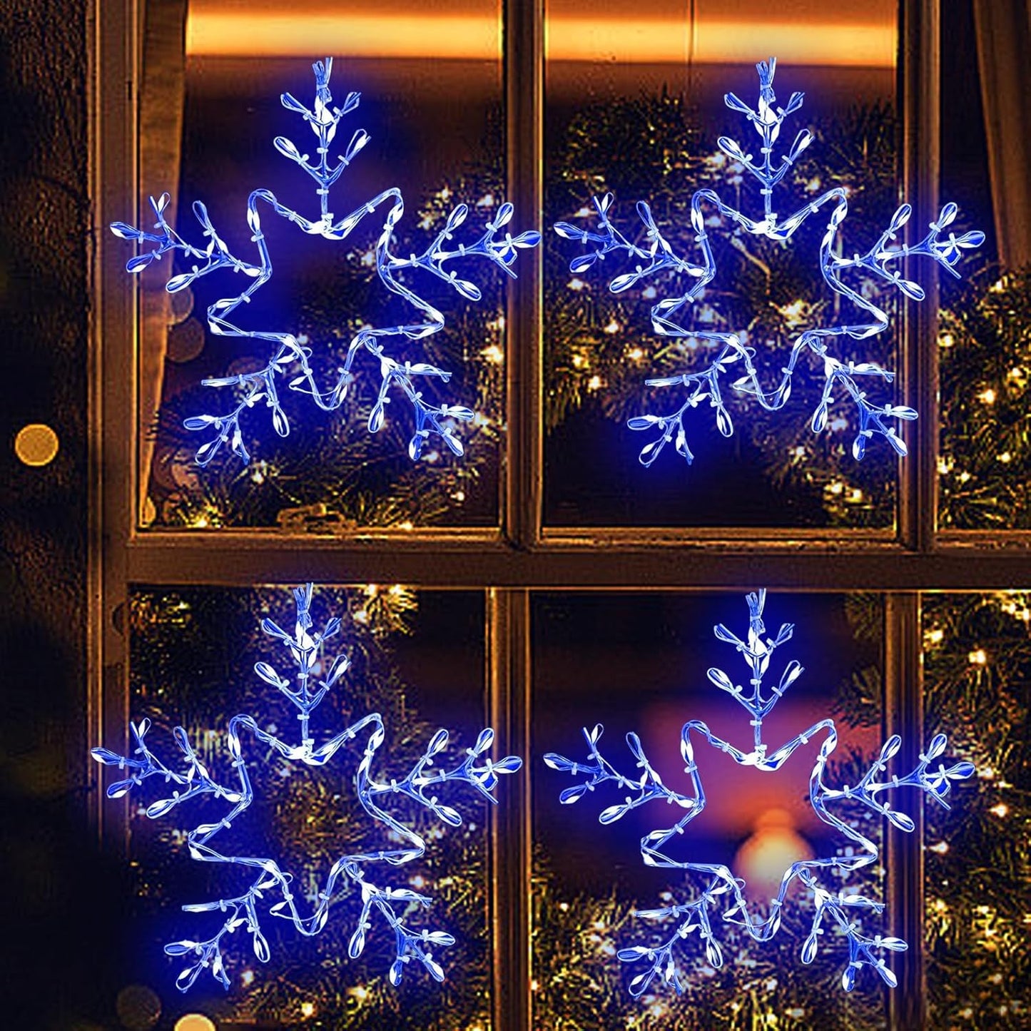 2 Pack Christmas Window Snowflake Lights, LED Hanging Decorations Iron Frame Lights, 8 Lighting Modes for Xmas Holiday Indoor Outdoor Wall Party Decor
