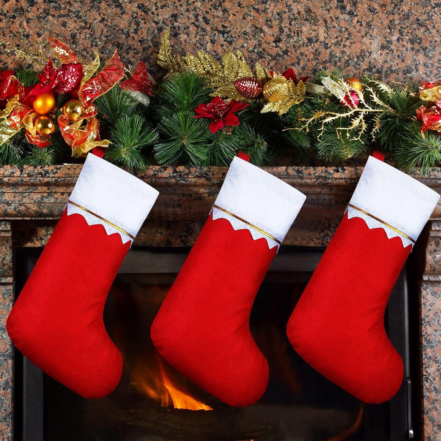 Sumind 100 Pieces Felt Christmas Stockings 15 Inch Party Favors Stockings Xmas Decoration Stockings Rustic Christmas Santa Stockings for Christmas (Red with White Trim)