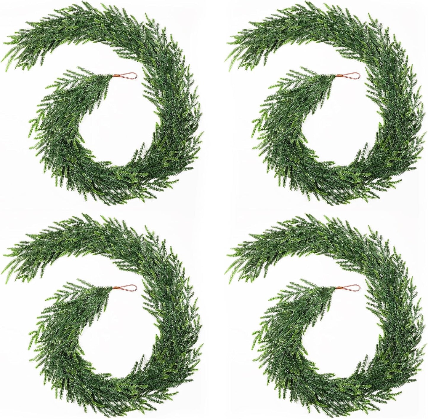 12FT(2 * 6FT) Christmas Norfolk Pine Garland, Real Touch Faux Green Garlands, Winter Artificial Greenery Garland for Mantle, Stairs, Table, Fireplace, Indoor & Outdoor Xmas Decorations