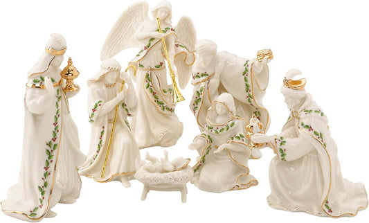 Lenox Figurine, 7-Piece Mini Nativity Set, Made Of Porcelain with 24K Gold Accent, Christmas Decoration, Christmas Decor Indoor, Winter Decor for Home, Table Decoration (Ivory, 7 Piece, 4-Inch Height)