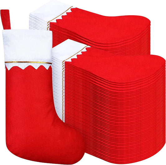 Sumind 100 Pieces Felt Christmas Stockings 15 Inch Party Favors Stockings Xmas Decoration Stockings Rustic Christmas Santa Stockings for Christmas (Red with White Trim)
